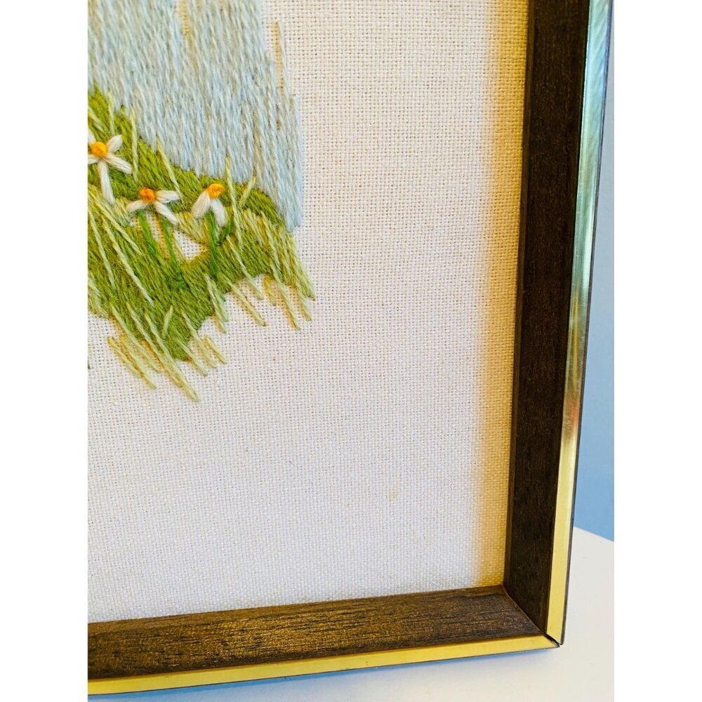 Vintage Needlepoint Wall Hanging, Sunset Design, Girl with Dog Embroidery - Picture 8 of 10